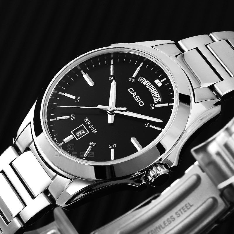 CASIO Waterproof Stainless Steel Strap Quartz Mens Black Analog MTP-1370D-1A1