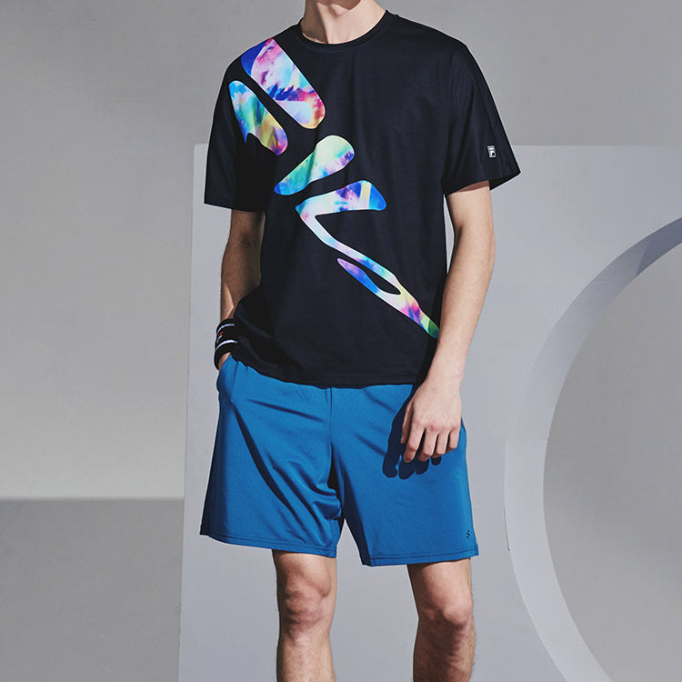 Men's FILA Water Ripple Printing Running Short Sleeve Black T-Shirt A11M022108F-BK