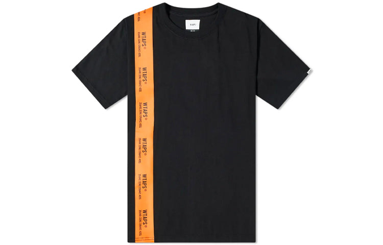 WTAPS Squat Tee Black Orange Ribbon Letters Applique Short-sleeve Tee Men's Black 182PCDT-ST03S
