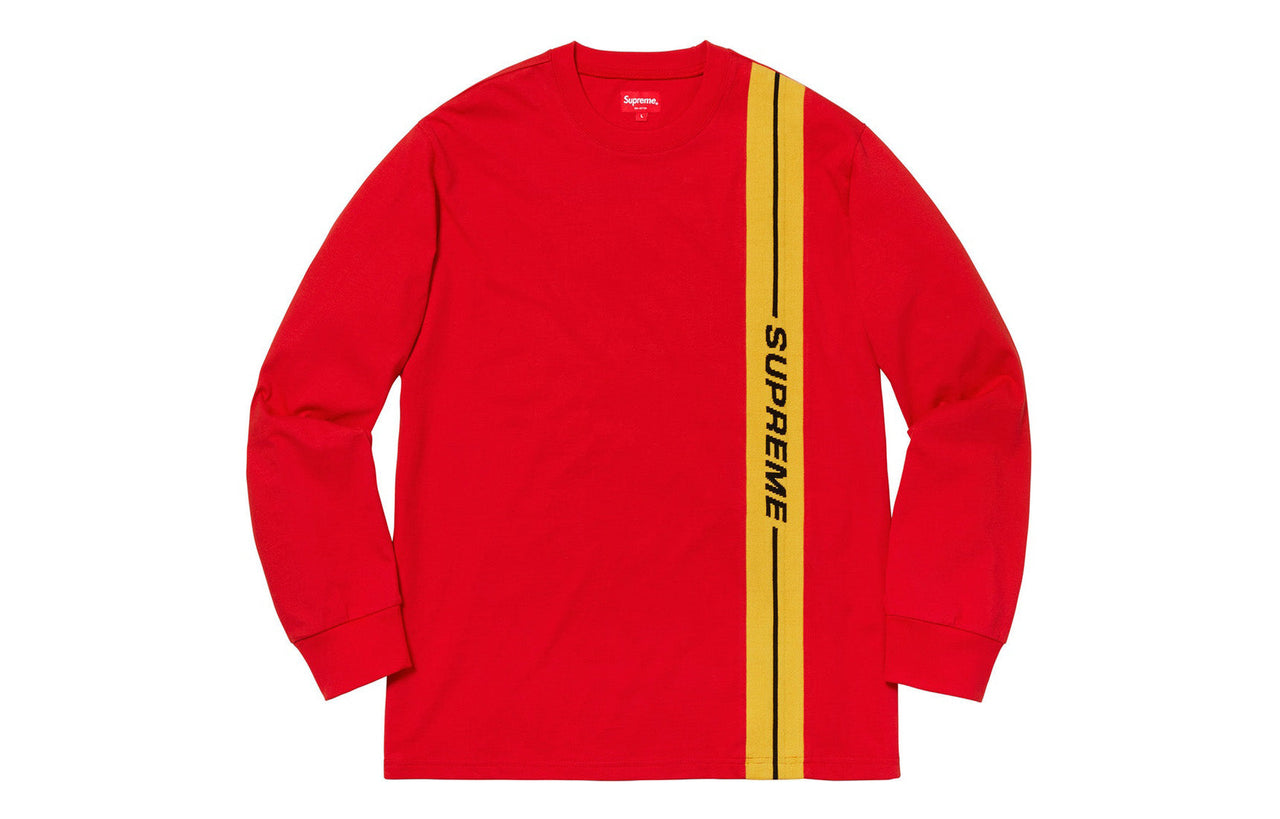 Supreme FW18 Vertical Logo Stripe LS Top Red Logo Tee SUP-FW18-219