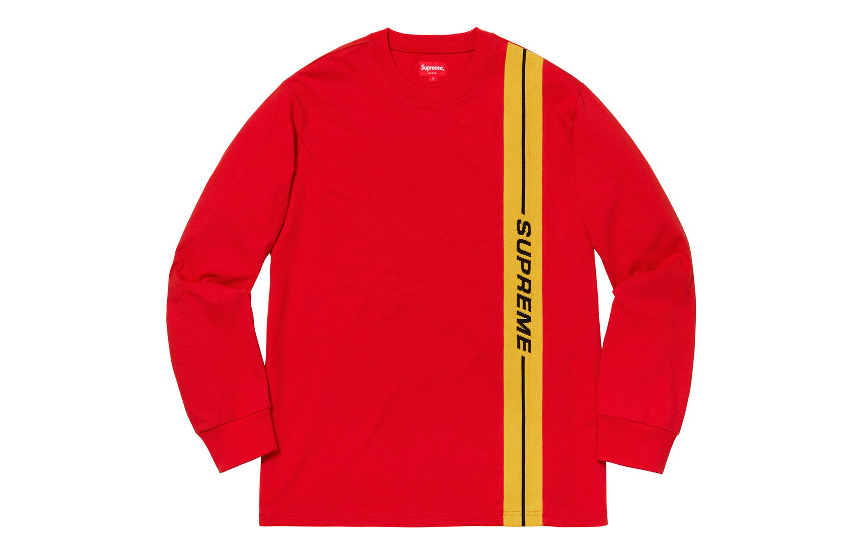 Supreme FW18 Vertical Logo Stripe LS Top Red Logo Tee SUP-FW18-219