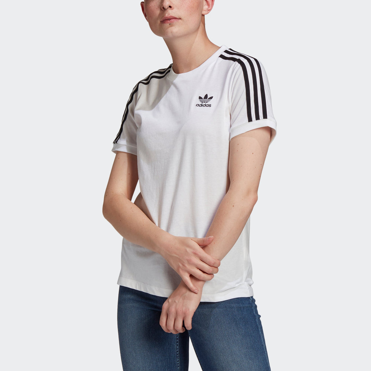 (WMNS) adidas originals 3 Stripes Tee Sports Training Stripe Round Neck Short Sleeve White T-Shirt GN2913