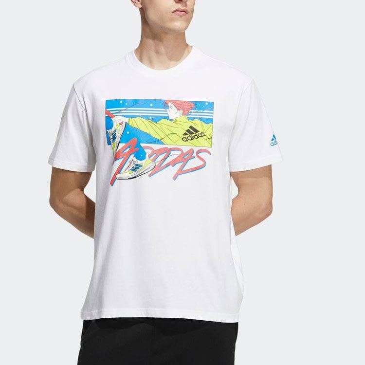 adidas Comics Alphabet Printing Round Neck Pullover Short Sleeve Japanese Version White T-Shirt HI5937