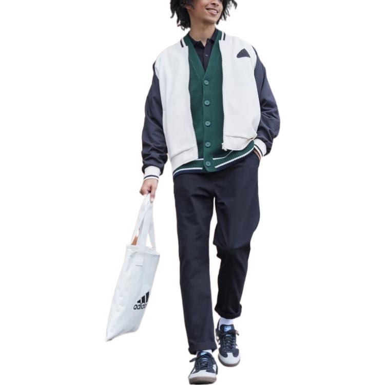 adidas Splicing Design Chest Logo Embroidered V Neck Jacket White HY2711