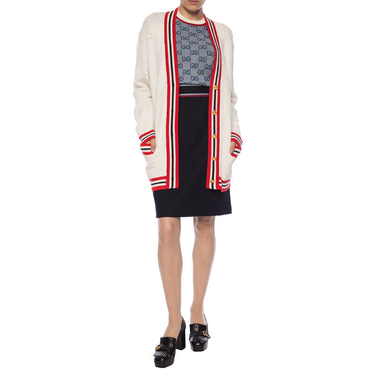 (WMNS) Gucci Sylvie Web Knit Cardigan 'Ivory/Red' 574182-XKARR-9376