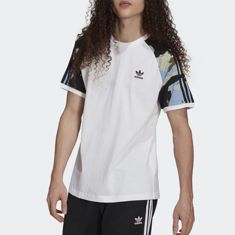 adidas originals Camouflage Splicing Sports Round Neck Short Sleeve White H13486