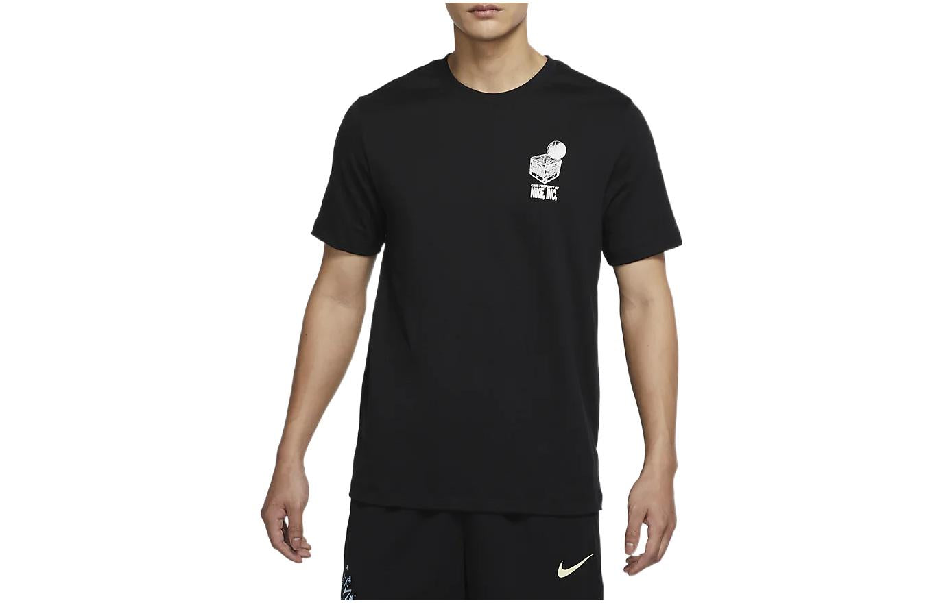 Men's Nike Logo Geometry Pattern Printing Round Neck Short Sleeve Black T-Shirt DR7638-010