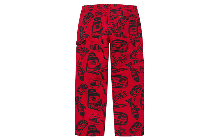 Supreme FW19 Week 7 Painter Pant Printing Pattern Casual Long Pants Red SUP-FW19-696