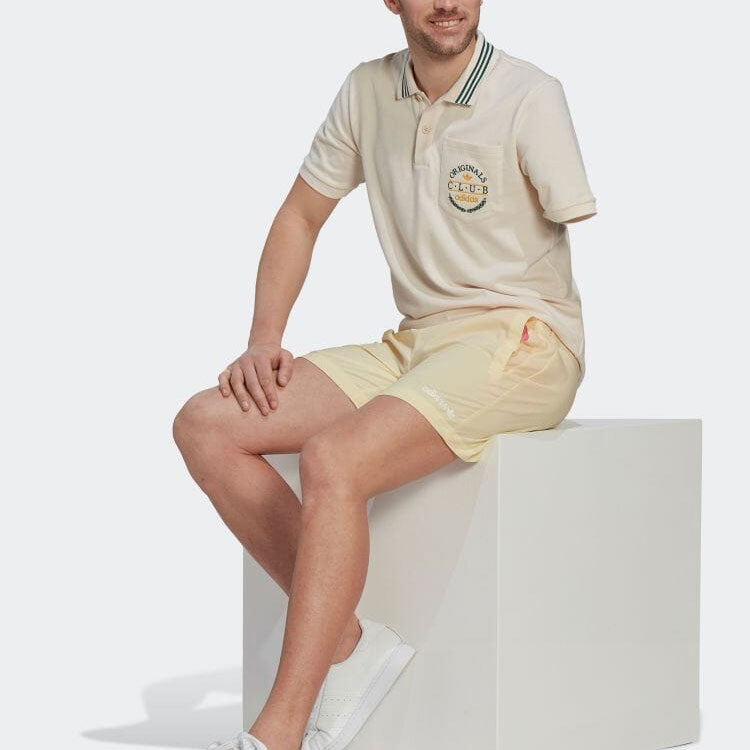 Men's adidas originals Logo Embroidered Elastic Waistband Straight Shorts Yellow HR7904