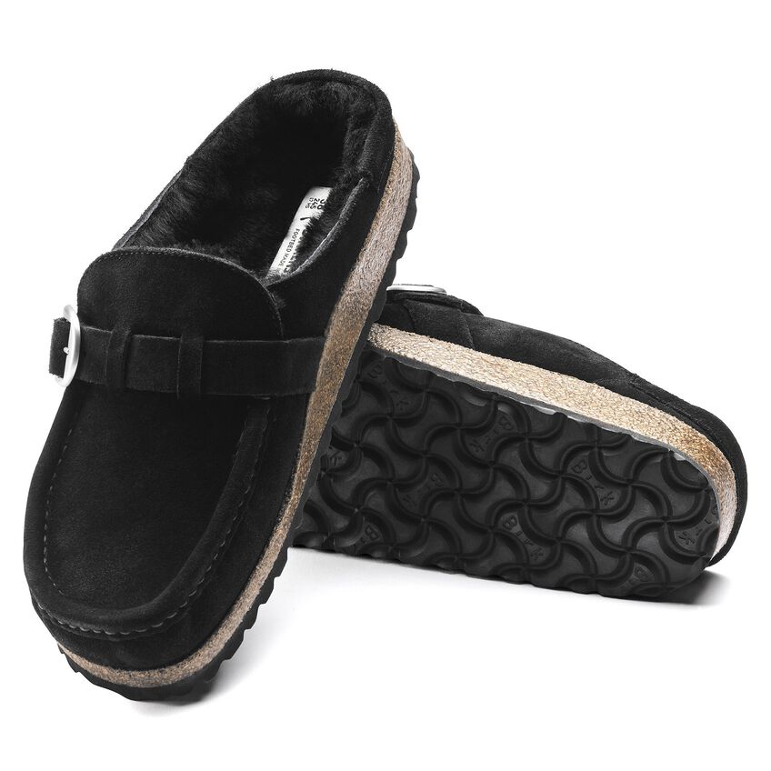 Birkenstock Buckley Shearling Suede Leather Narrow Fit Sandals 'Black' 1018126