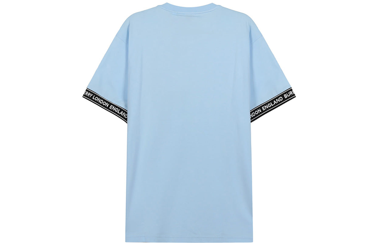 Men's Burberry FW20 Logo Cotton Loose Version Round Neck Short Sleeve Light Blue 80294491