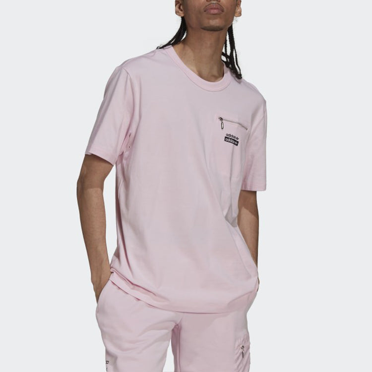 adidas originals Logo Alphabet Zipper Printing Loose Short Sleeve Pink H11469