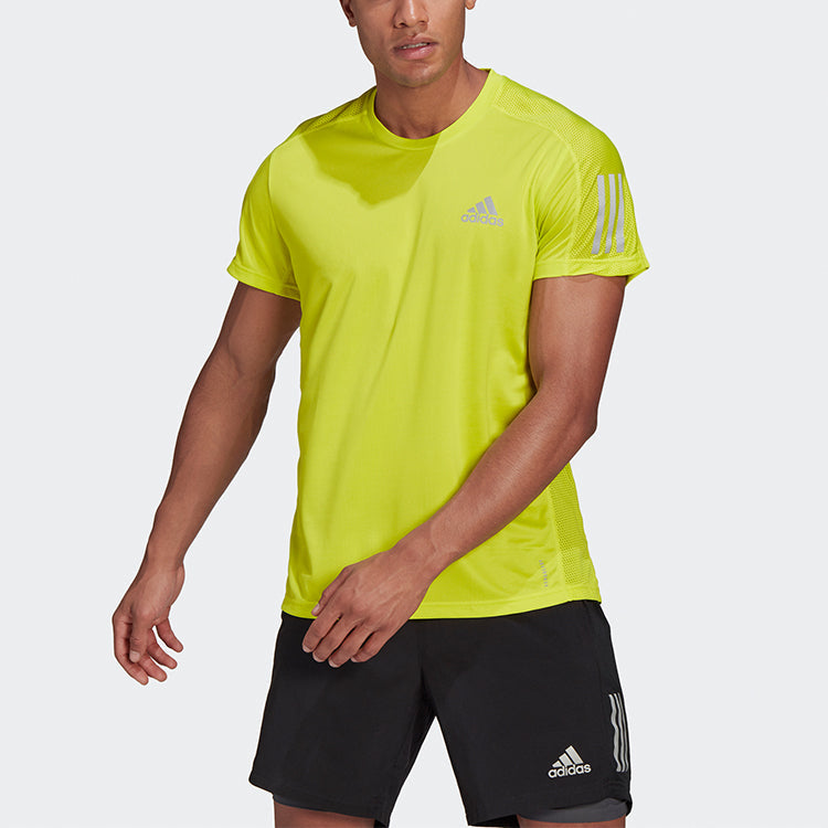 adidas Own The Run Tee Round Neck Casual Sports Woven Training Green Yellow GJ9965