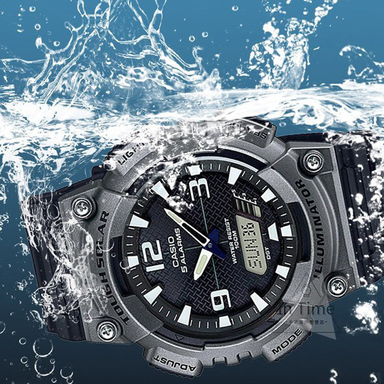 CASIO Analog Solar Powered Waterproof Sports Mens Black Analog/Digital Combo AQ-S810W-1A4V