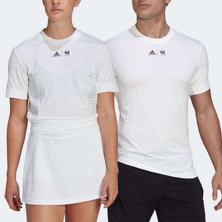 adidas FW22 Solid Color Logo Printing Round Neck Pullover Short Sleeve White T-Shirt HI5408