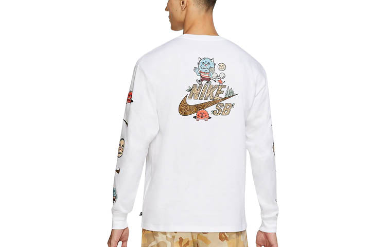 Nike SB Cartoon logo Printing Pocket Skateboard Long Sleeves White CZ6176-100