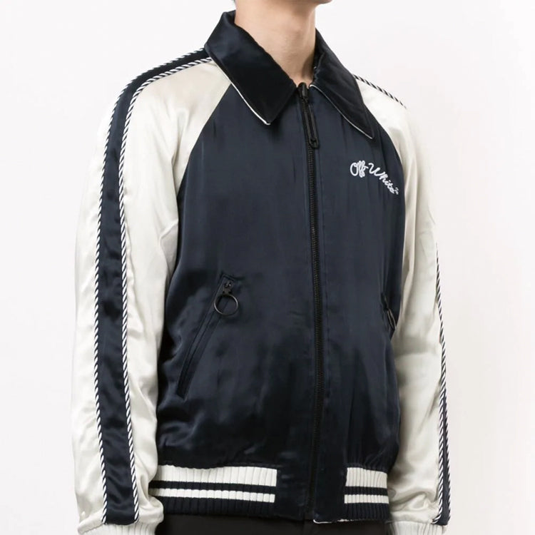 Off-White Double Sided Back Embroidered Jacket Navy Blue OMEH015E20FAB0014510