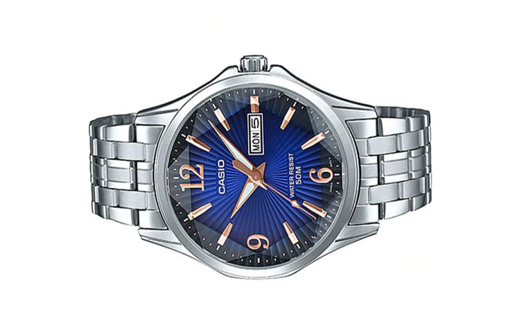 Men's CASIO STANDARD Series Retro Silver MTP-E120DY-2A Mens Blue Analog MTP-E120DY-2A2021