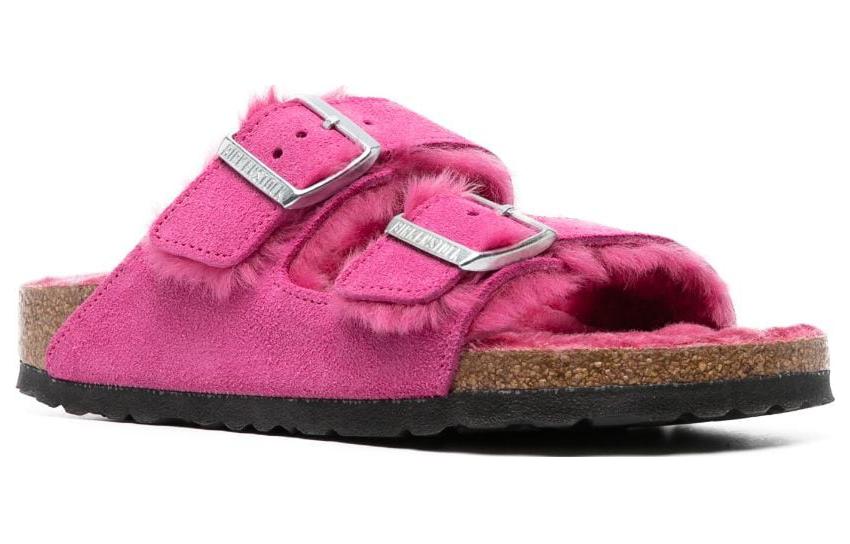 Birkenstock Arizona Shearling Suede Leather Narrow Fit Sandals 'Fuchsia Tulip' 1025554