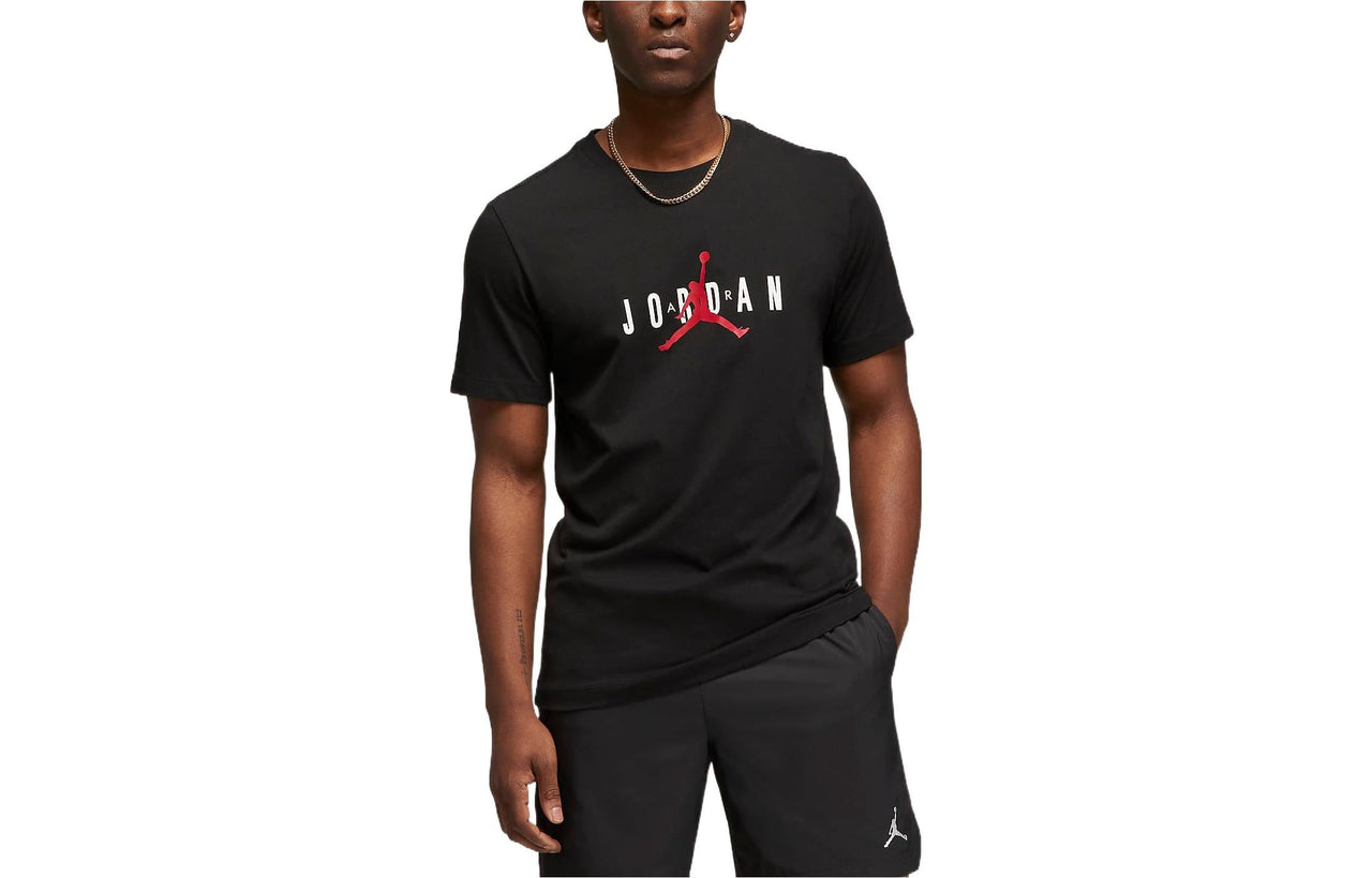 Men's Air Jordan Air Logo Alphabet Printing Round Neck Casual Short Sleeve Black T-Shirt DM1462-010