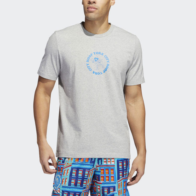 Men's adidas Hoop York City Graphic Tee Back Alphabet Printing Round Neck Short Sleeve Gray HF3874