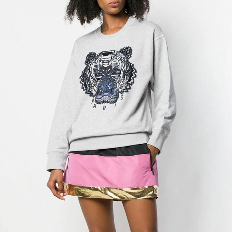 (WMNS) KENZO SS21 Tiger Head Logo Pullover Long Sleeves Hoodie light grey F952SW7414XI-93