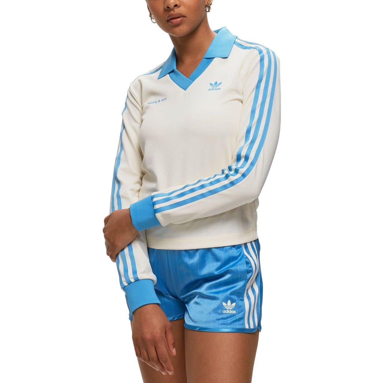 (WMNS) adidas x Sporty & Rich Long Sleeve Jersey 'Cream White Blue' IN5249