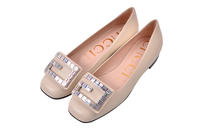 (WMNS) Gucci Leather Ballet Flat With Crystal G 'White' 551434-C9D00-9526
