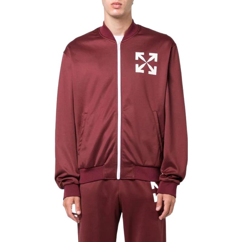 Men's Off-White FW22 Arrow Pattern Printing Zipper Casual Jacket Loose Fit Red OMBD037F22FAB0022801