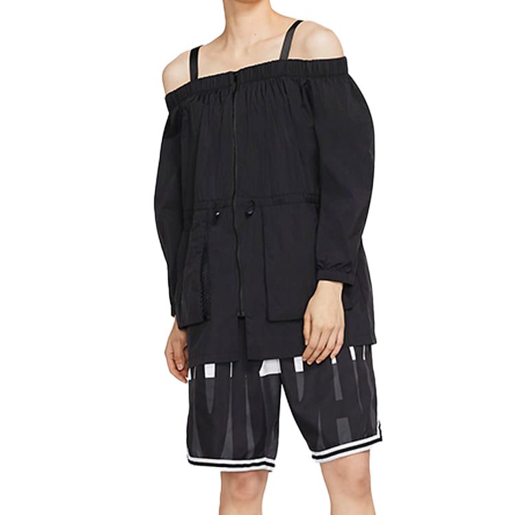 (WMNS) Air Jordan Off-Shoulder Jacket Waist Long Sleeves Black CU4065-010