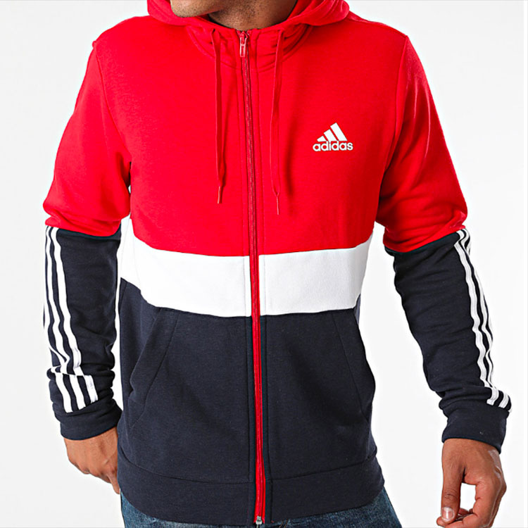 Men's adidas Contrasting Colors Logo Printing Zipper Hooded Jacket Colorblock H58979