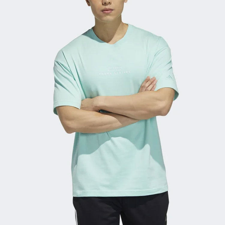 Men's adidas Solid Color Casual Round Neck Short Sleeve Blue Green T-Shirt HA3652