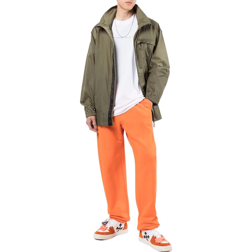 Men's Off-White FW22 Logo Printing Mid-Length Trench Coat Jacket Green OMEB014F21FAB0015510