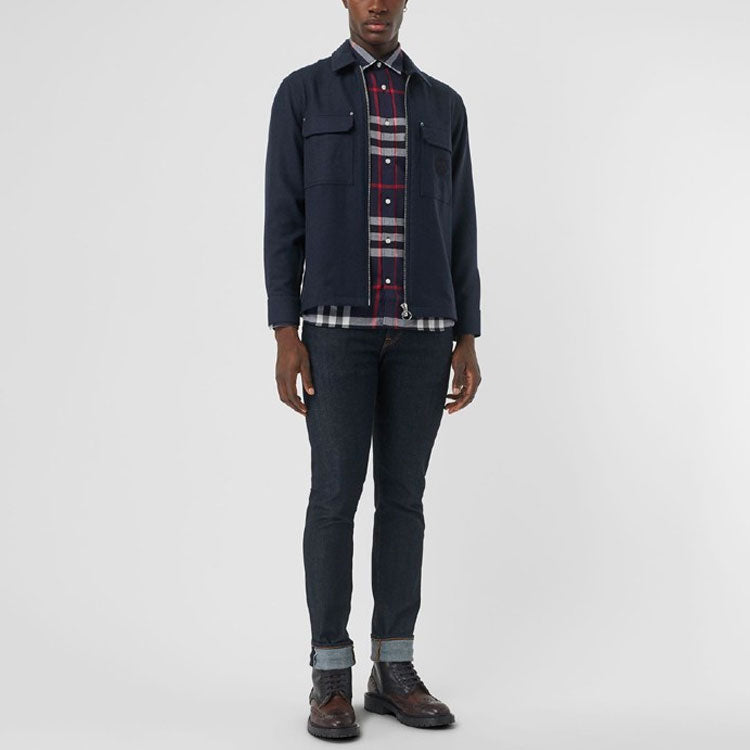 Burberry SS21 Check Long Sleeve Shirt Male Blue 80048841