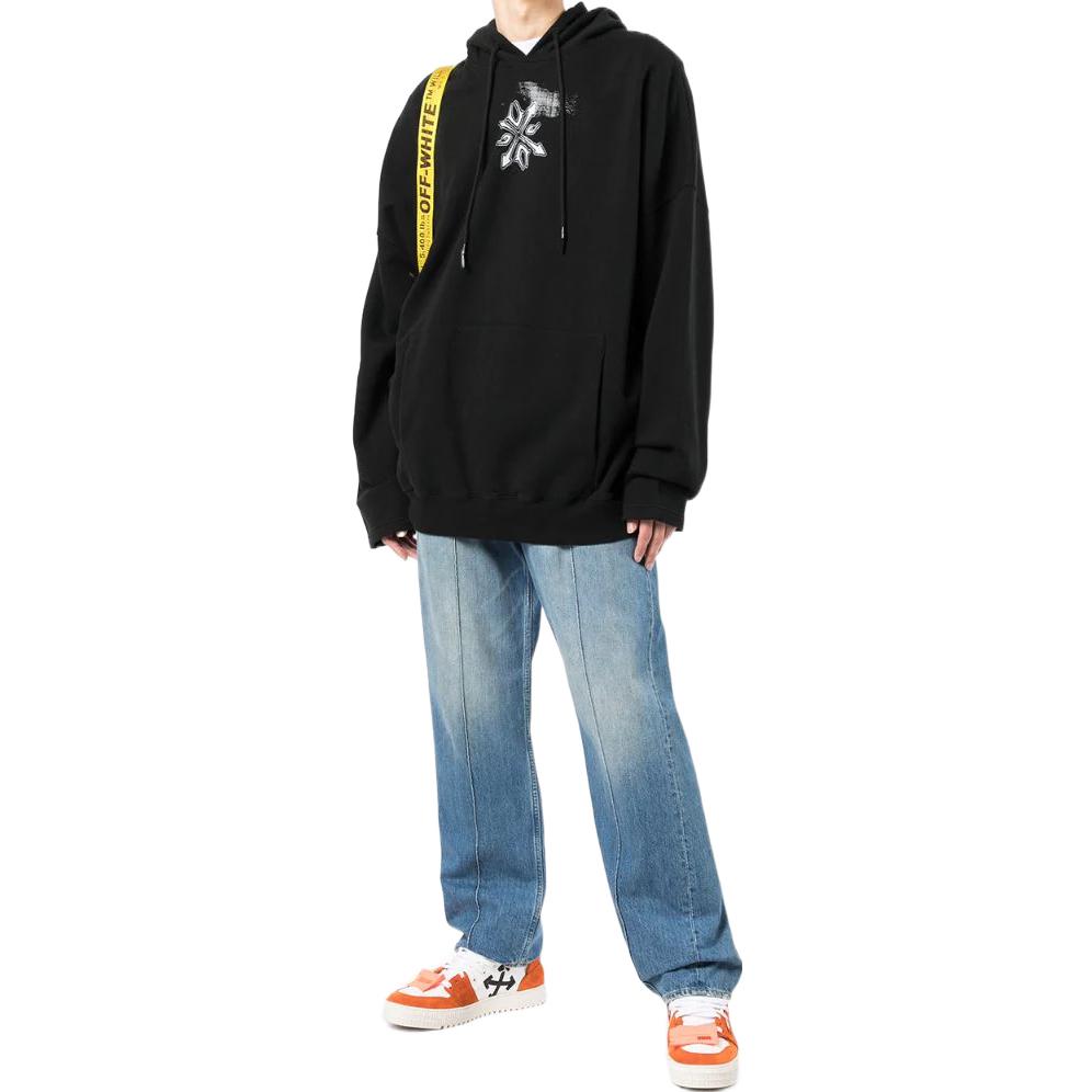 Men's Off-White SS22 Arrow Logo Printing Cotton Hooded Long Sleeves Version Black OMBB091S22FLE0031001