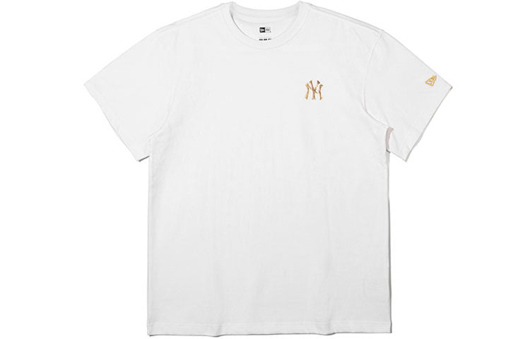 New Era MLB Series Embroidered Bronzing Logo Round Neck Short Sleeve Unisex White 12360541