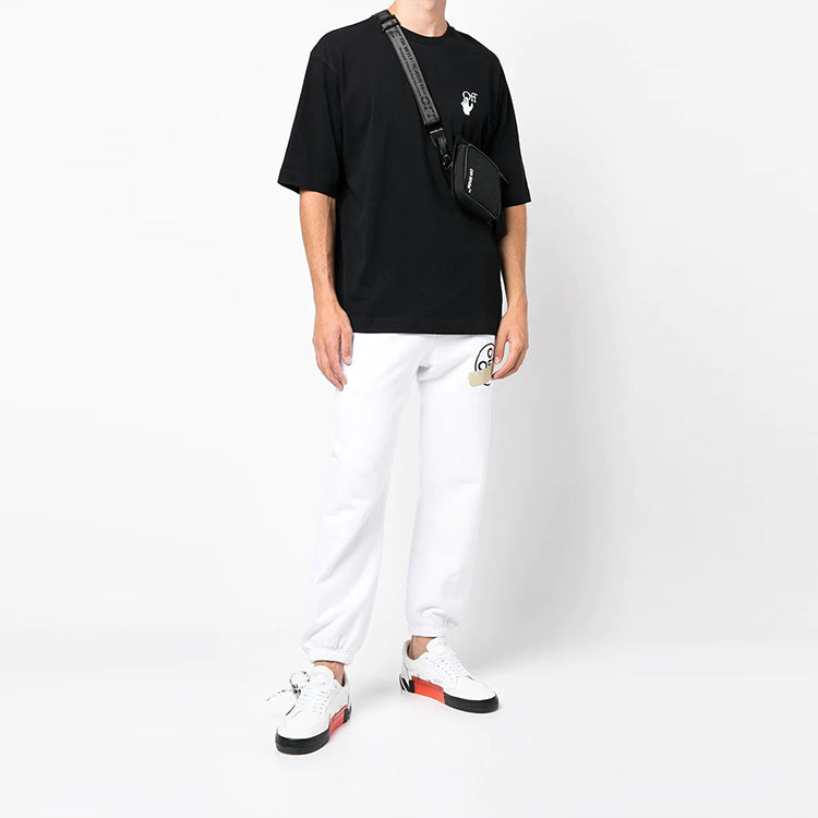 Men's Off-White Small Pattern Short Sleeve Black T-Shirt OMAA119F21JER0061001
