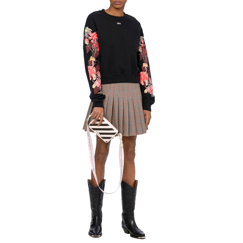 (WMNS) Off-White Logo Flowers Printing Long Sleeves Hoodie Black OMBA026E190030661024