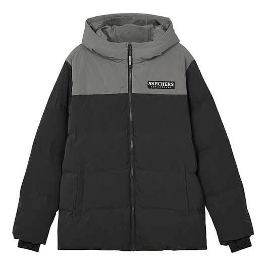 Skechers Contrast Color Letter Printed Hooded Down Jacket 'Black Grey' L321M190
