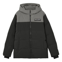 Skechers Contrast Color Letter Printed Hooded Down Jacket 'Black Grey' L321M190