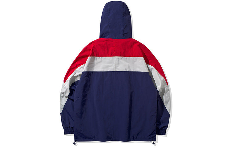 Li-Ning Colorblock hooded Drawstring Loose Jacket 'Navy Blue' AFDQ045-3
