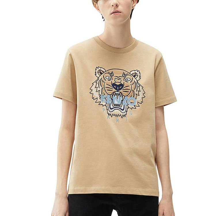 KENZO SS21 Tiger Head Cartoon Printing Round Neck Short Sleeve Cream Yellow T-Shirt FB52TS8464YB-11