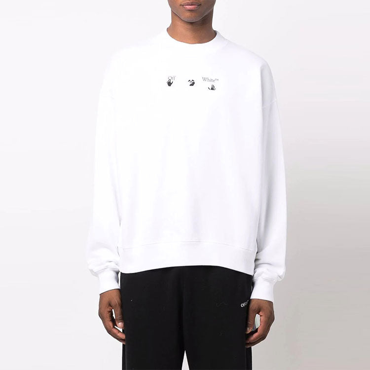 Men's Off-White FW21 Arrow Pattern Pullover Round Neck Loose Fit White OMBA054F21FLE0060110