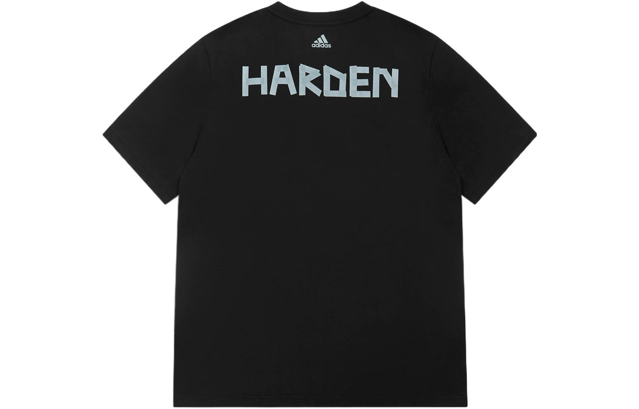 Men's adidas James Harden Character Painting Alphabet Printing Basketball Sports Short Sleeve Black T-Shirt HE0469