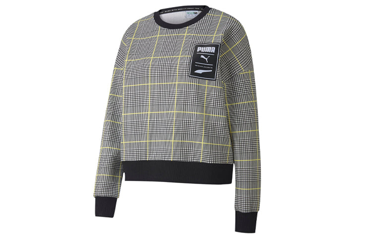 (WMNS) PUMA Rechack Pack Crew Sweatshirt 'Grey Black White Yellow' 597892-01