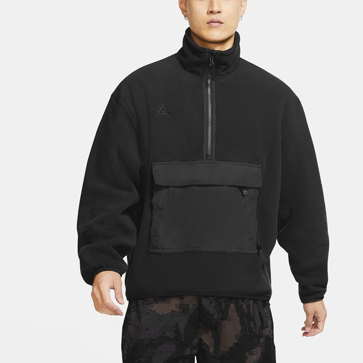 Nike ACG Logo Embroidered Half Zipper Fleece Stand Collar Pullover Jacket Black CK6839-011