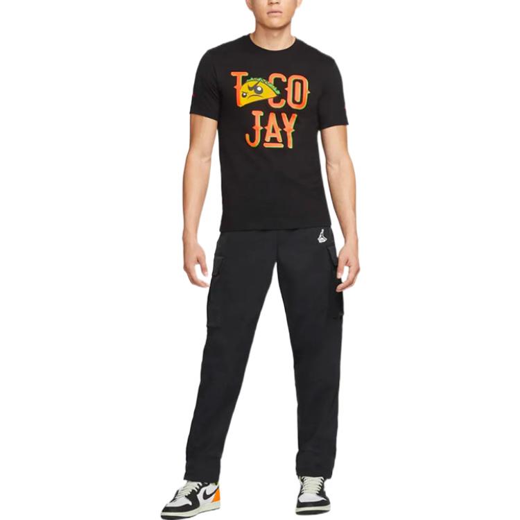Men's Air Jordan Alphabet Printing Round Neck Short Sleeve Black T-Shirt DV5539-010