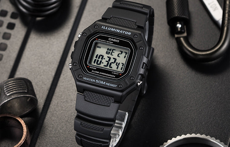 CASIO G Shock Waterproof Unisex Mens Black Digital W-218H-1A