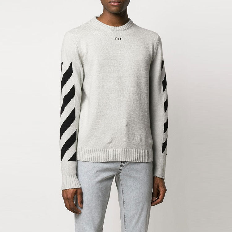 Men's Off-White Arrows Diagonal Stripes Intarsia Pullover Wool Sweater Slim Fit White OMHE023S20G730220610