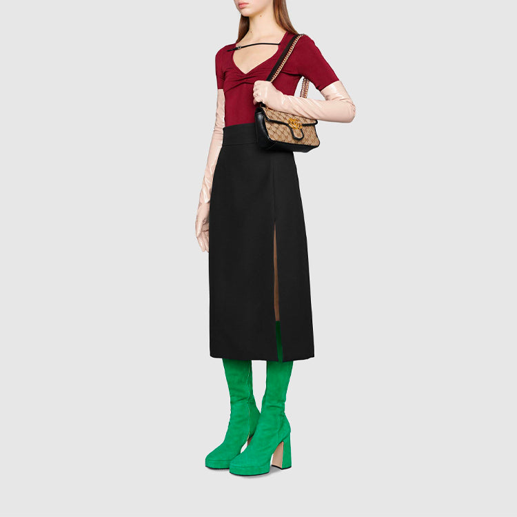(WMNS) Gucci Wool Silk Skirt 'Black' 623173-ZAD88-1000